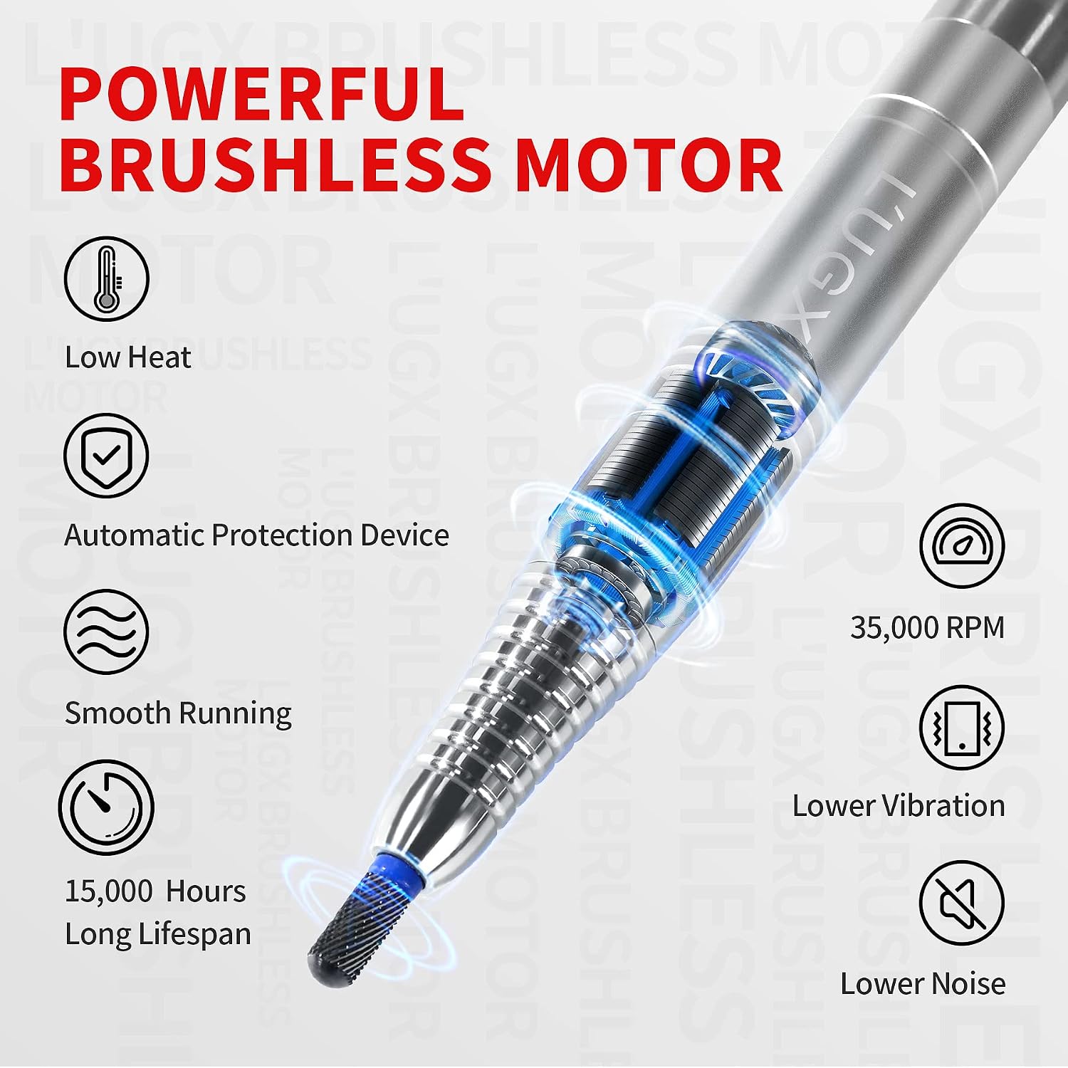 L'UGX brushless cordless nail drill handpiece with LED display - 2