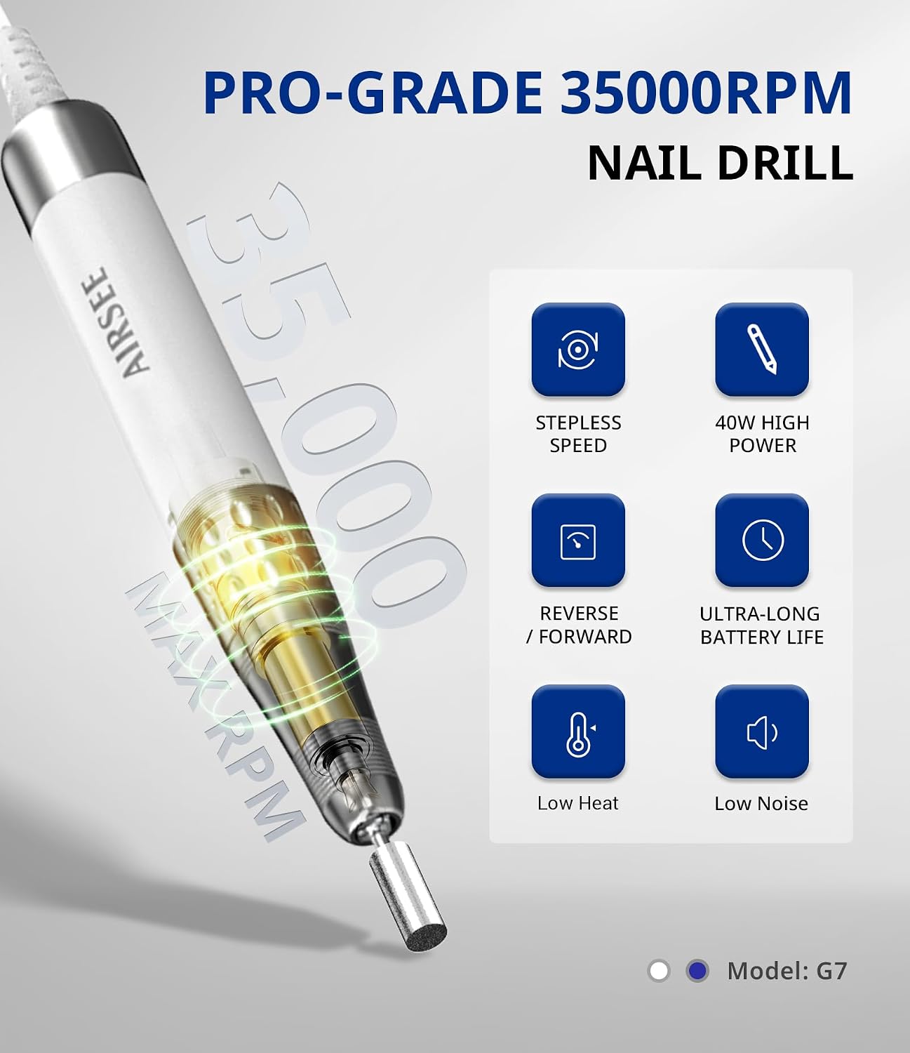 AIRSEE G7 cordless rechargeable nail drill in white - 2