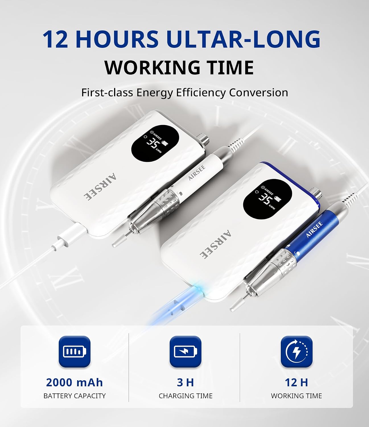 AIRSEE G7 cordless rechargeable nail drill in white - 3