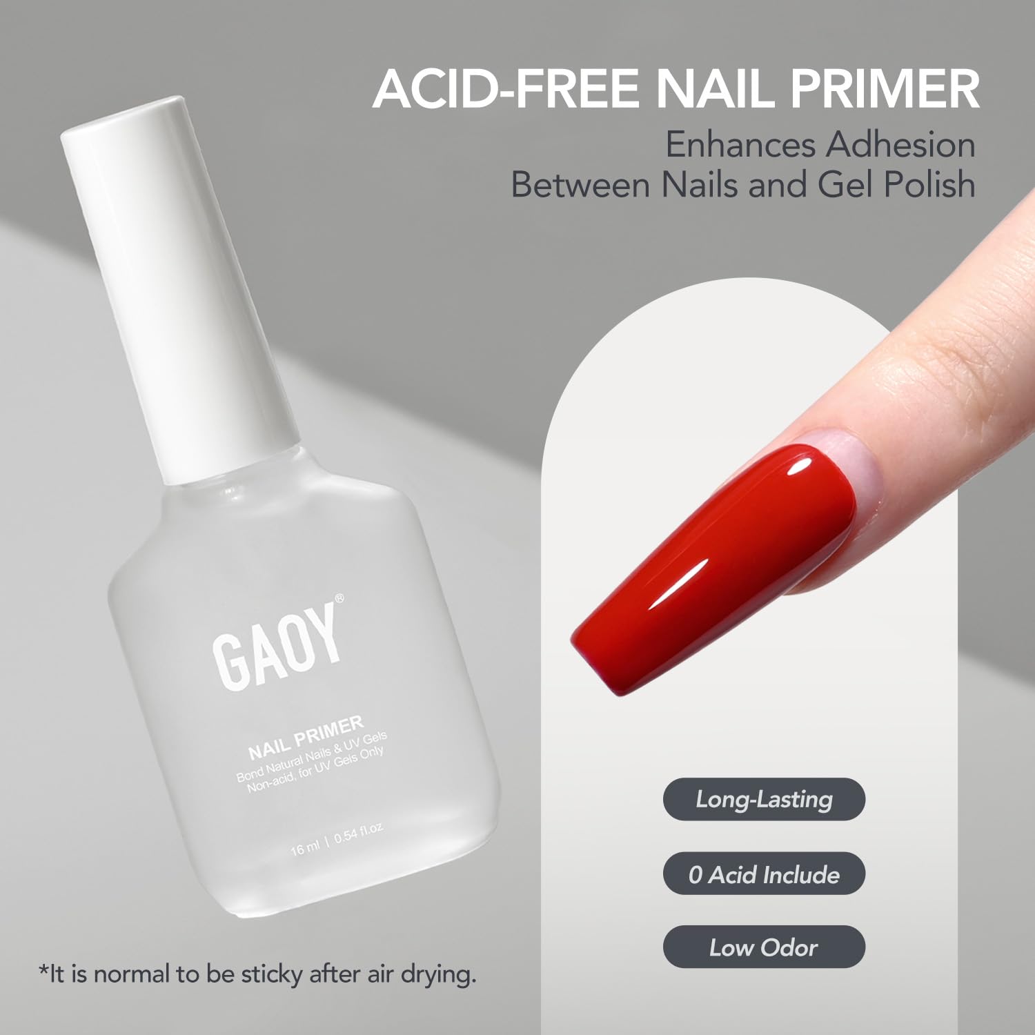 GAOY 4-piece gel nail dehydrator and primer kit with base and top coat bottles - 3