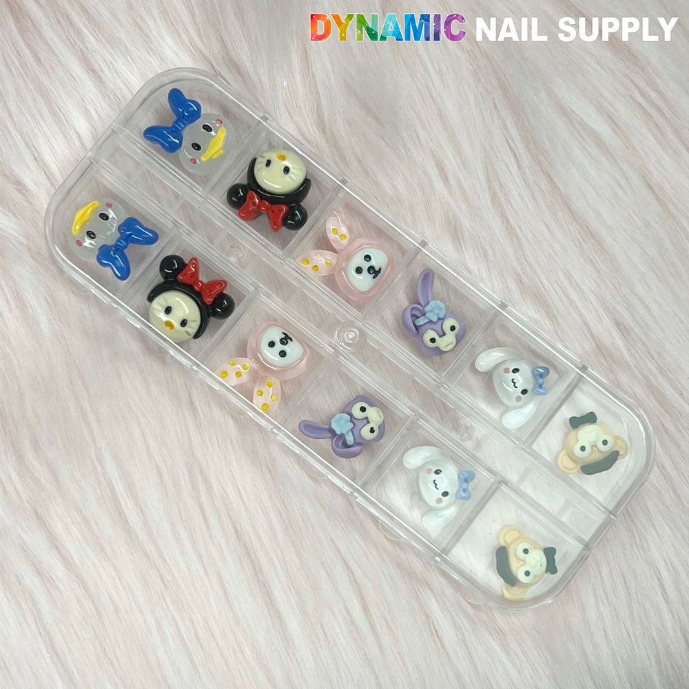 Cartoon Nail Charms Set — 12 Cute Character Charms